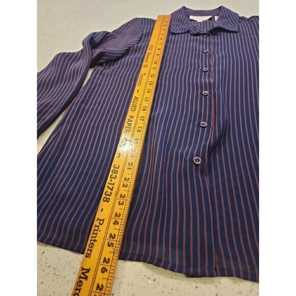 Vintage Lady Arrow Shirt Top Button Front 10 Blue Pink Pin Stripes - Picture 3 of 6